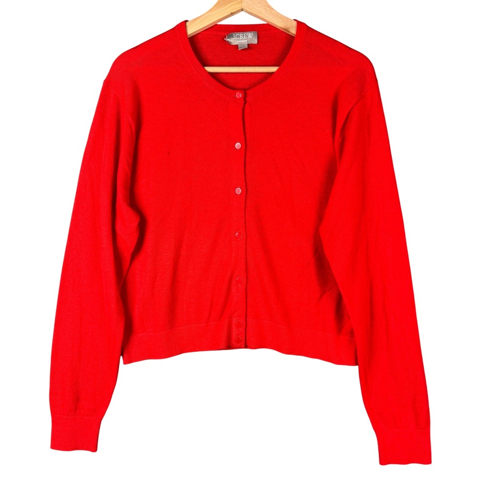 J.Crew Cashmere Crewneck Cardigan Sweater Red BZ400 Womens Large